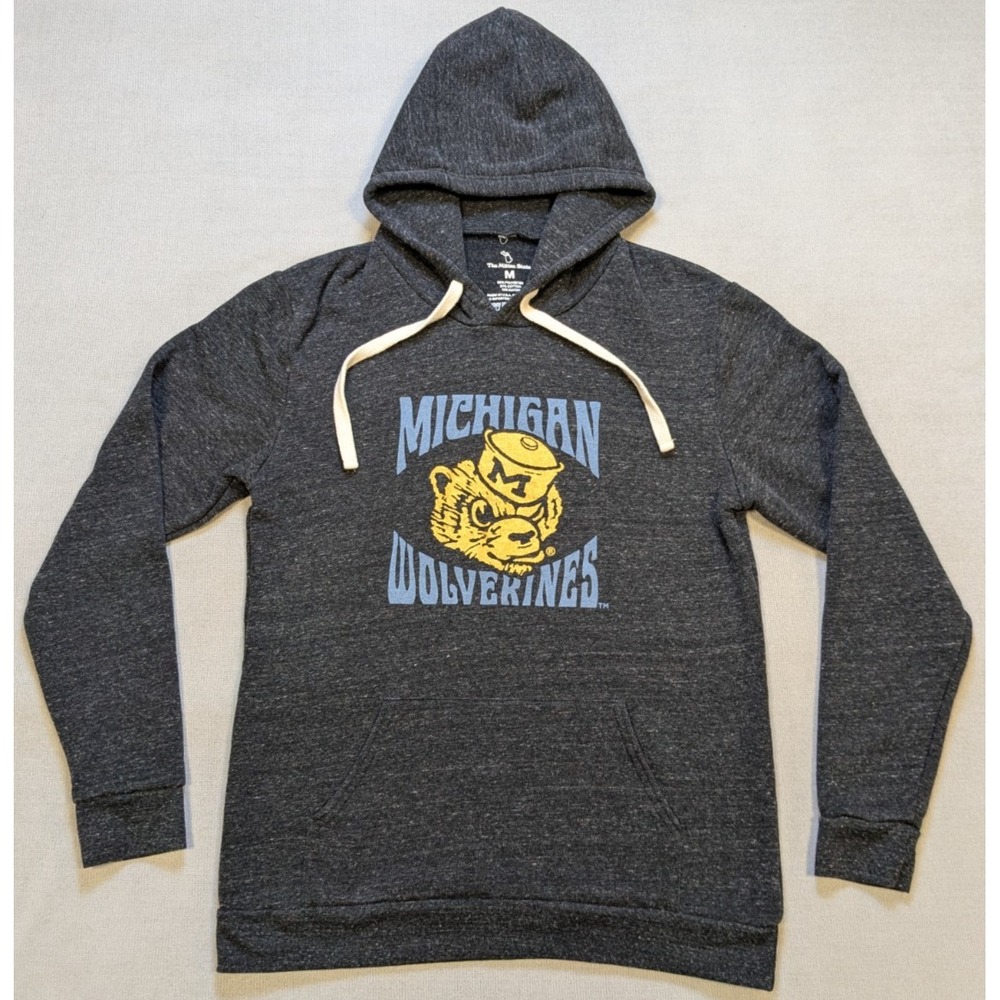 Michigan Wolverines Hoodie Mens Medium Black Football Sweatshirt Retro Fleece